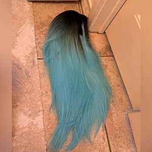 Blue wig with dark roots